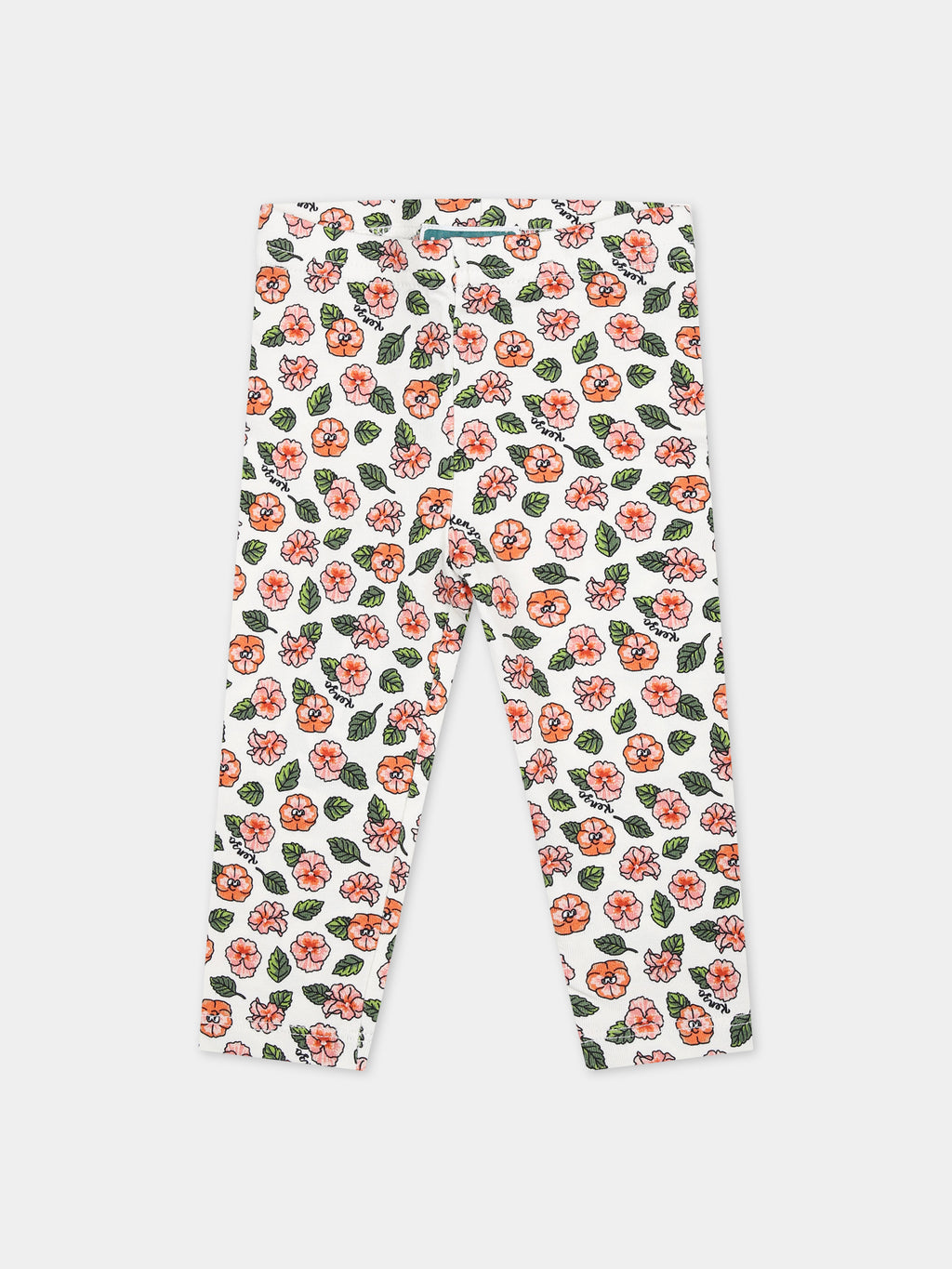White leggings for baby girl with floral print